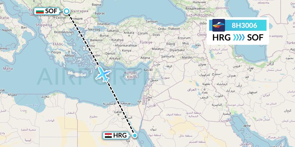 8H3006 BH Air Flight Map: Hurghada to Sofia