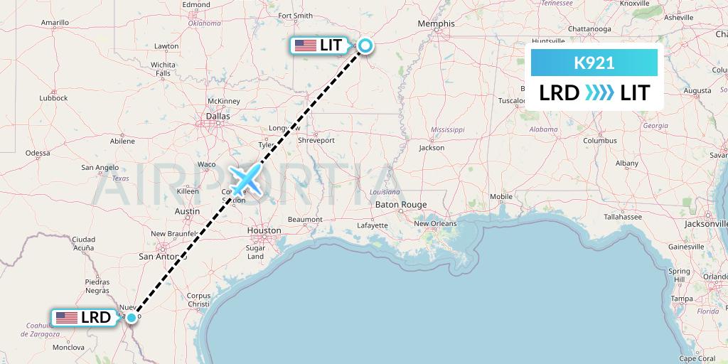 K921 Kalitta Charters Flight Map: Laredo to Little Rock