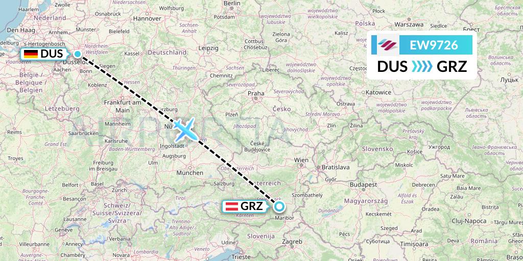 EW9726 Eurowings Flight Map: Dusseldorf to Graz