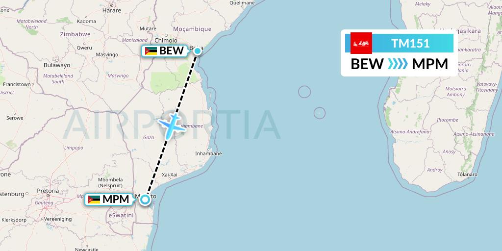 TM151 LAM Mozambique Airlines Flight Map: Beira to Maputo