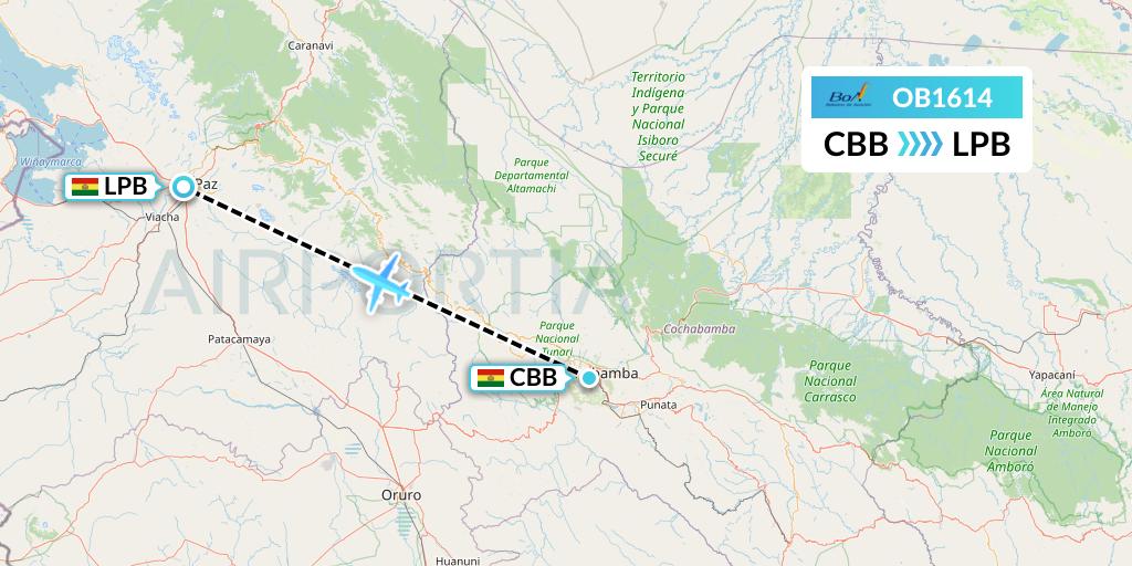 OB1614 Boliviana de Aviacion Flight Map: Cochabamba to La Paz