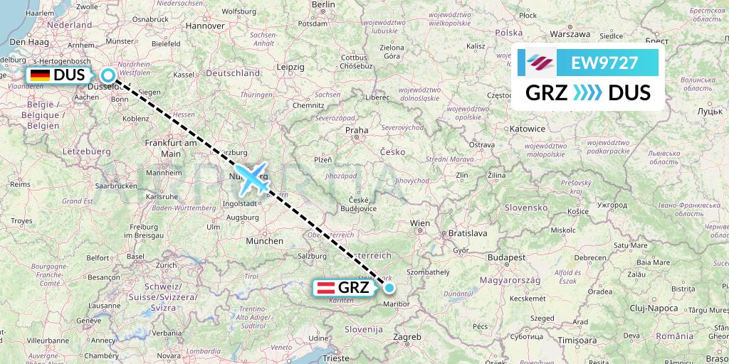 EW9727 Eurowings Flight Map: Graz to Dusseldorf