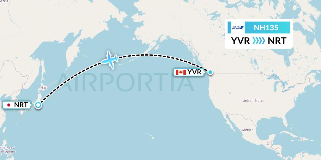 NH135 All Nippon Airways Flight Map: Vancouver to Tokyo