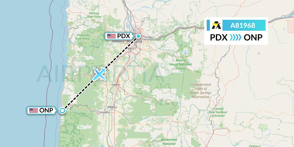 A81968 Aerolink Uganda Flight Map: Portland to Newport