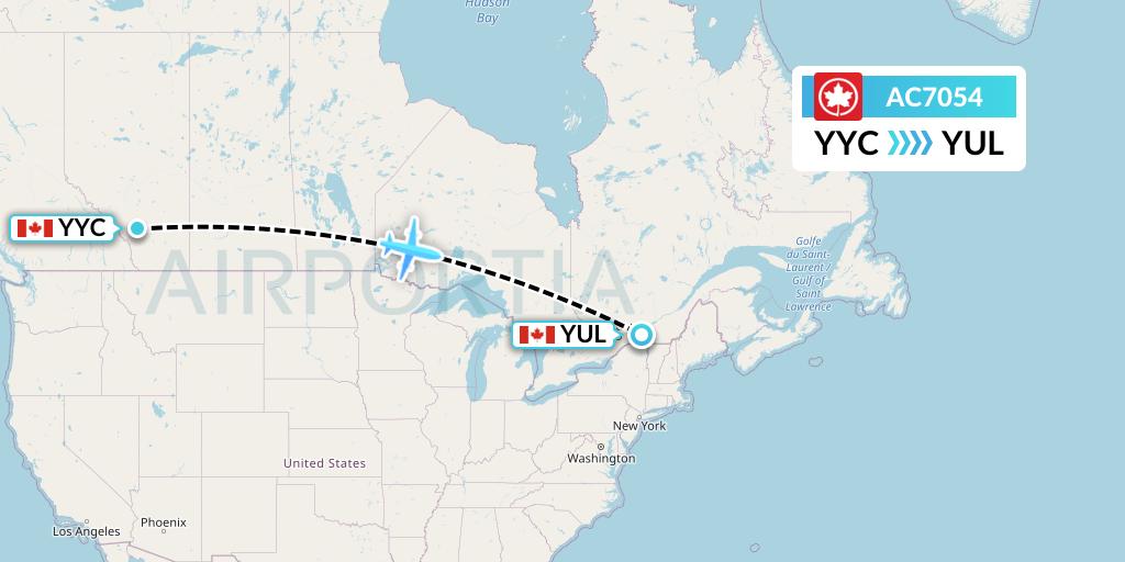 AC7054 Air Canada Flight Map: Calgary to Montreal