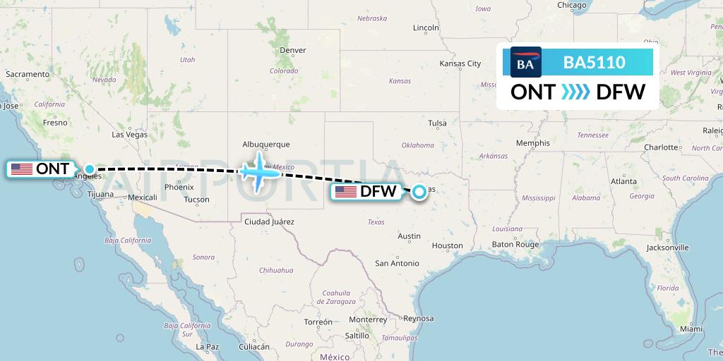 BA5110 British Airways Flight Map: Ontario to Dallas