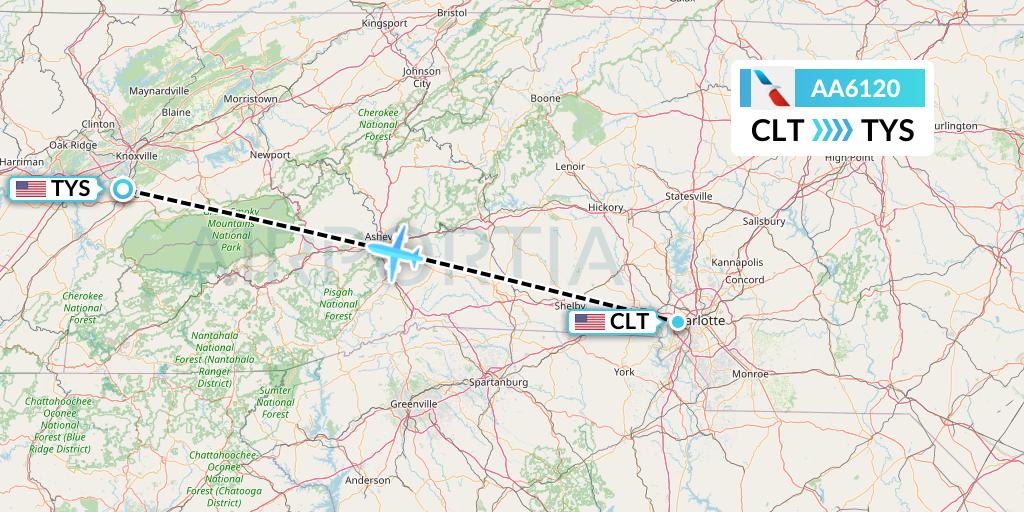 AA6120 American Airlines Flight Map: Charlotte to Knoxville