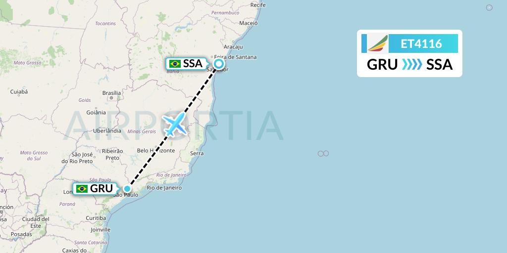 ET4116 Ethiopian Airlines Flight Map: Sao Paulo to Salvador