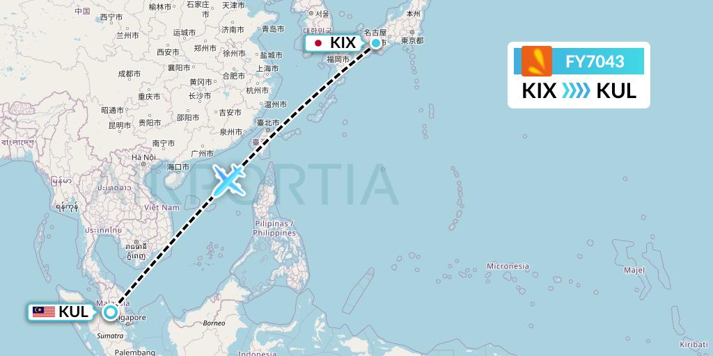 FY7043 Firefly Flight Map: Osaka to Kuala Lumpur
