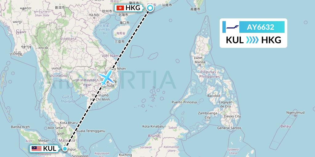 AY6632 Finnair Flight Map: Kuala Lumpur to Hong Kong