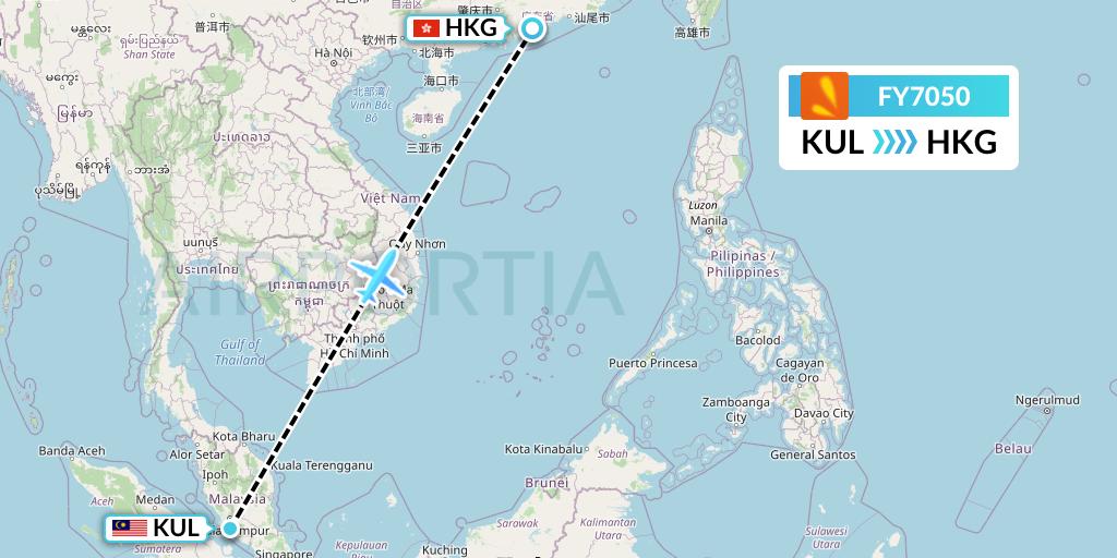 FY7050 Firefly Flight Map: Kuala Lumpur to Hong Kong