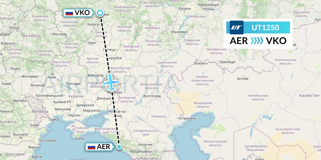 UT1250 UTair Flight Map: Sochi to Moscow