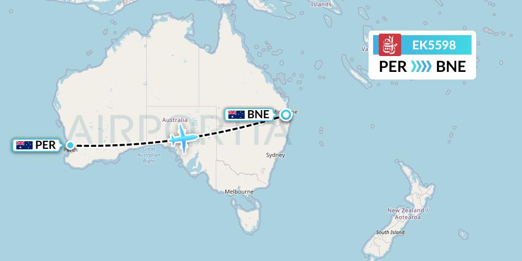 EK5598 Emirates Flight Map: Perth to Brisbane