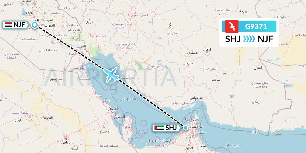 G9371 Air Arabia Flight Map: Sharjah to Najaf