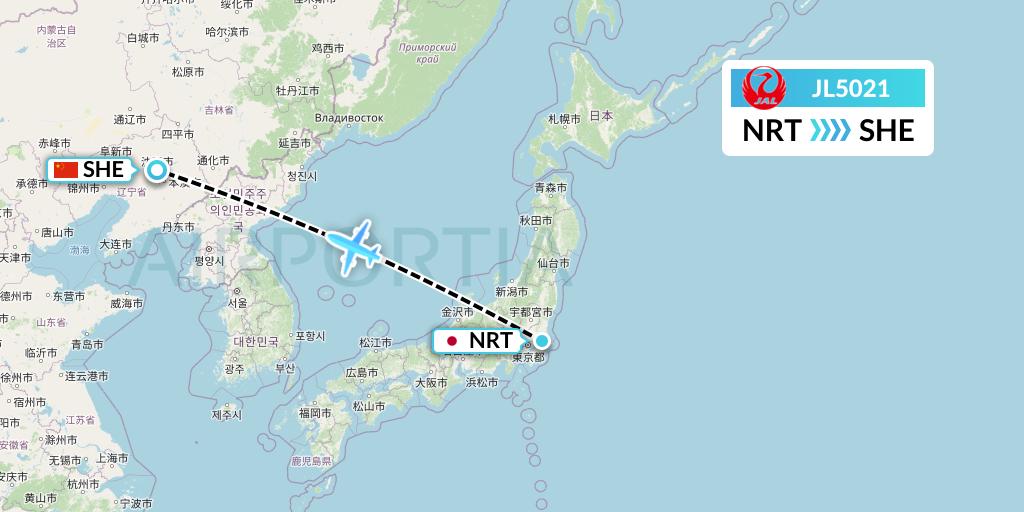 JL5021 Japan Airlines Flight Map: Tokyo to Shenyang