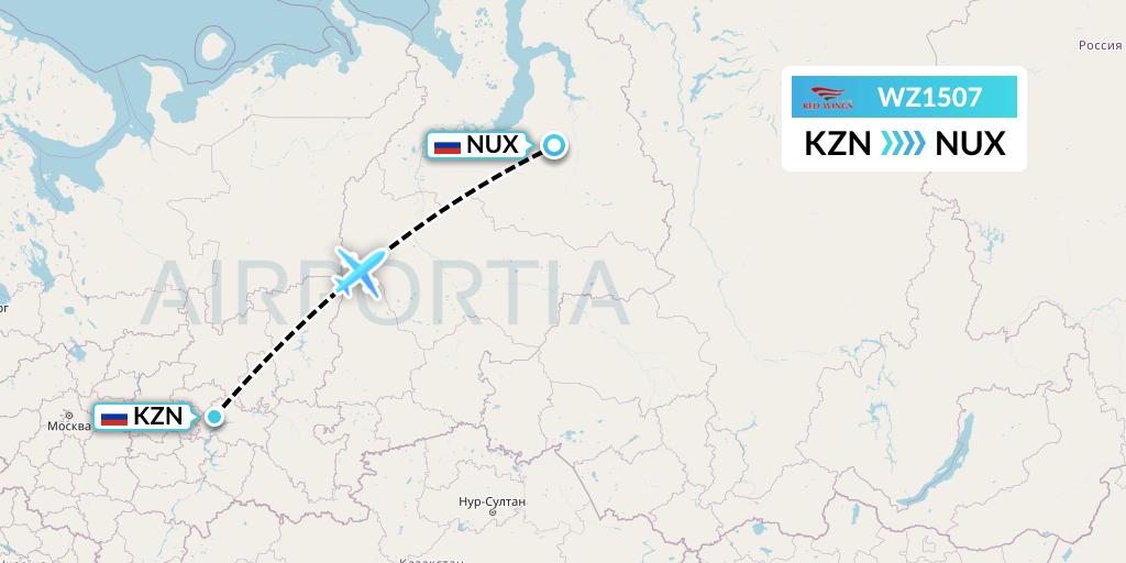 WZ1507 Red Wings Flight Map: Kazan to Novy Urengoy
