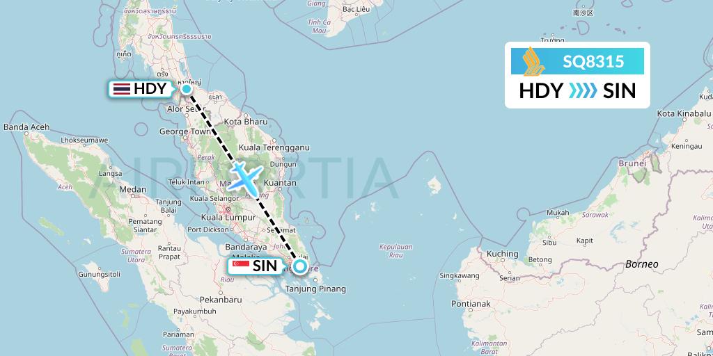 SQ8315 Singapore Airlines Flight Map: Hat Yai to Singapore