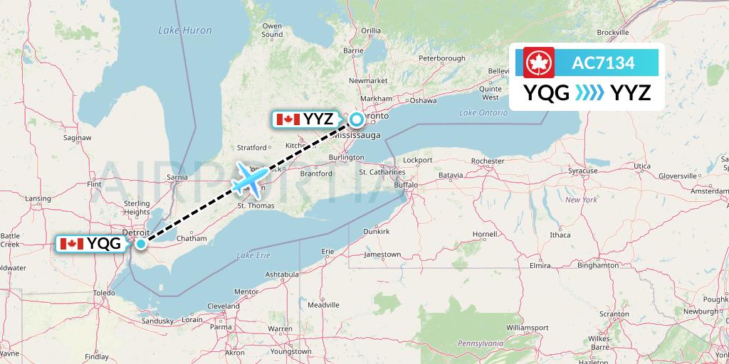 AC7134 Air Canada Flight Map: Windsor to Toronto