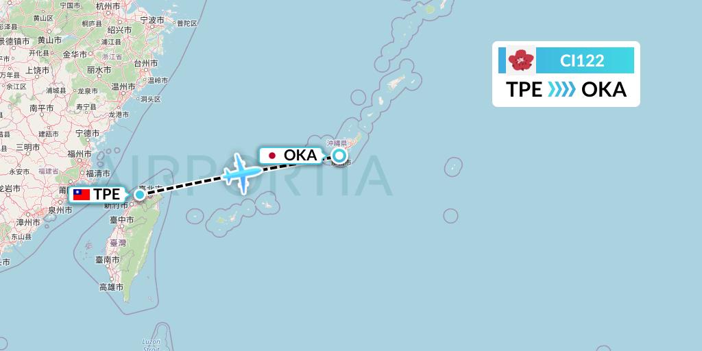 CI122 China Airlines Flight Map: Taipei to Naha