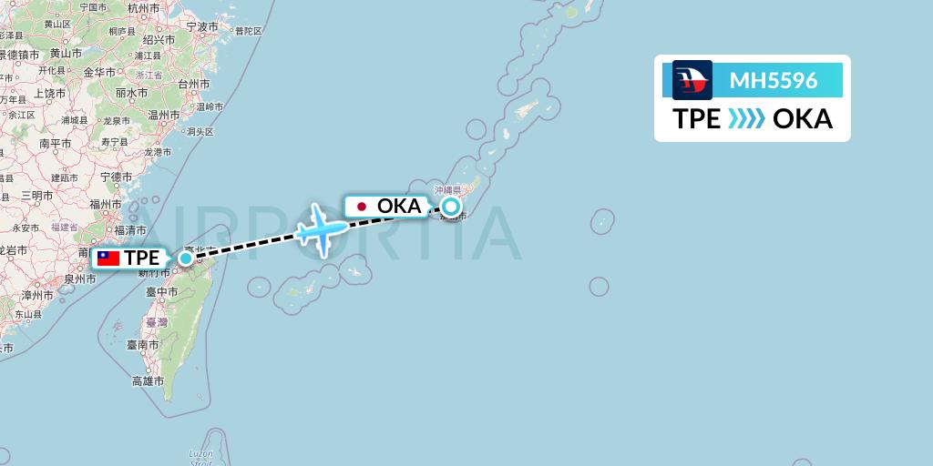 MH5596 Malaysia Airlines Flight Map: Taipei to Naha