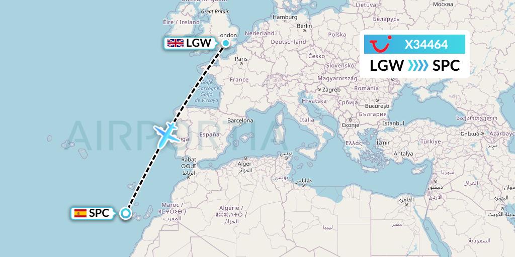 X34464 TUI fly Germany Flight Map: London to La Palma