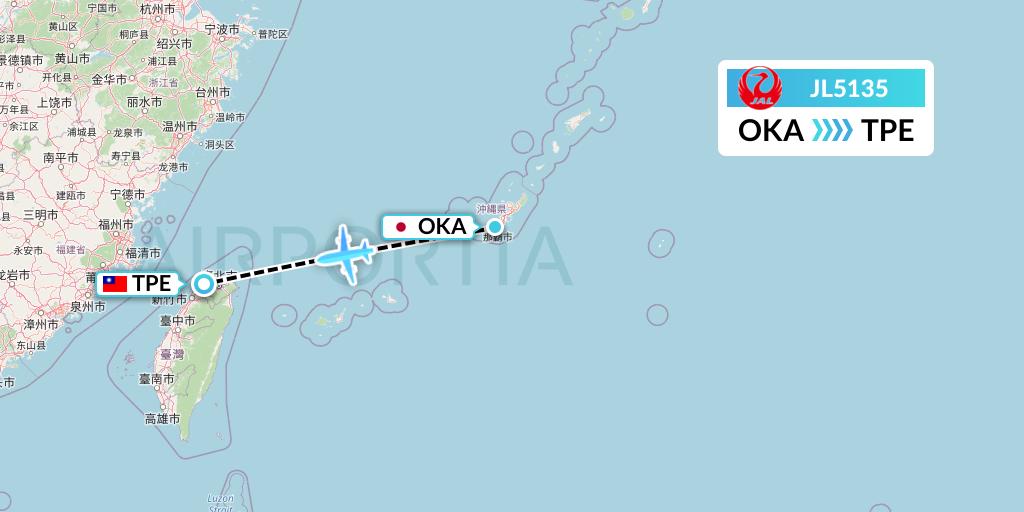 JL5135 Japan Airlines Flight Map: Naha to Taipei