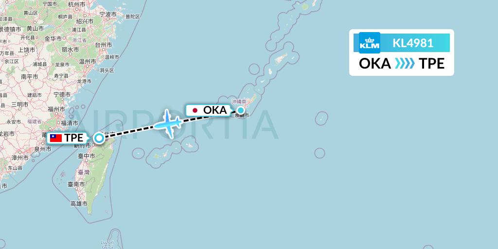 KL4981 KLM Flight Map: Naha to Taipei