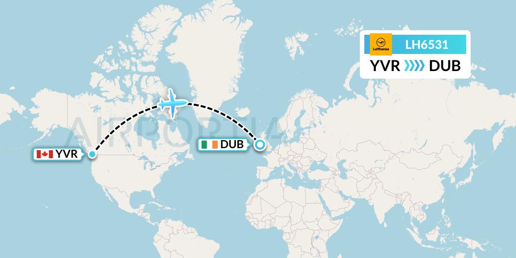 LH6531 Lufthansa Flight Map: Vancouver to Dublin