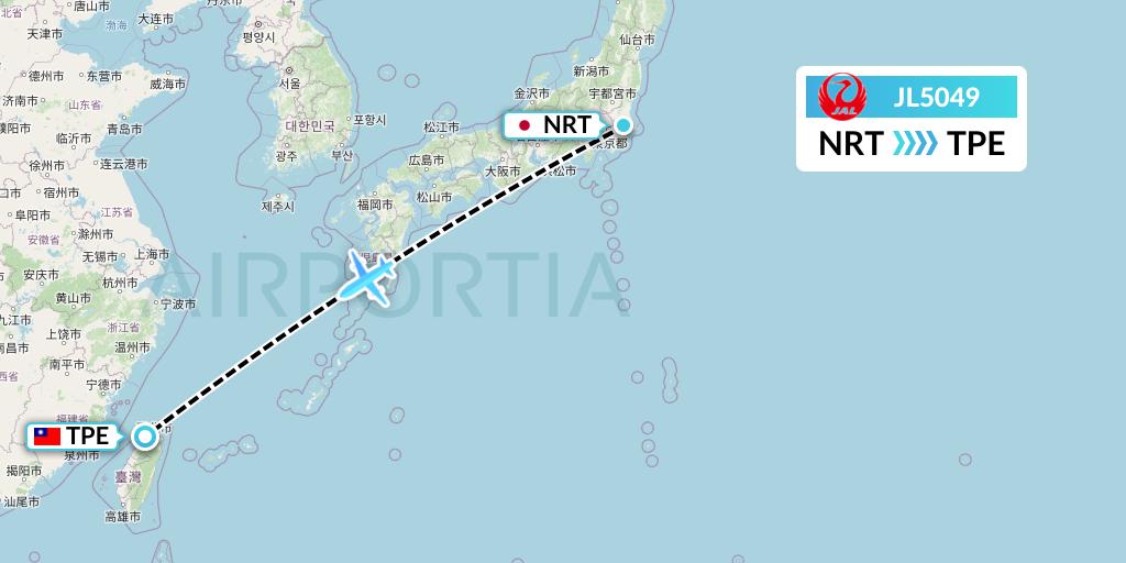 JL5049 Japan Airlines Flight Map: Tokyo to Taipei