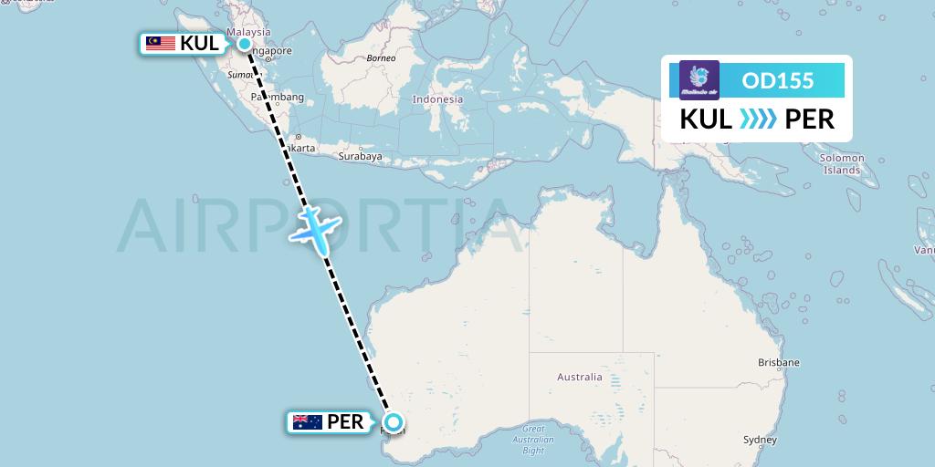 OD155 Batik Air Malaysia Flight Map: Kuala Lumpur to Perth