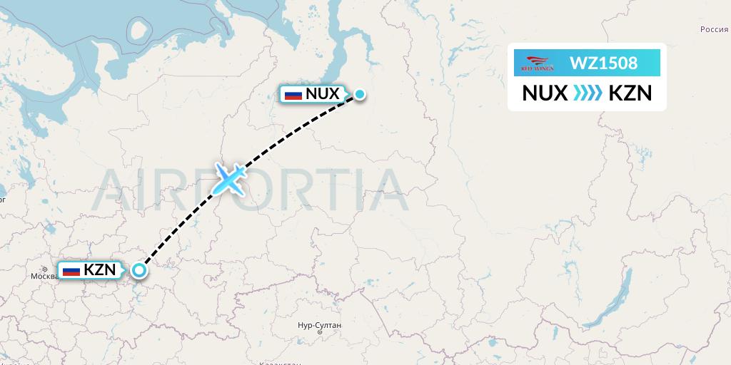 WZ1508 Red Wings Flight Map: Novy Urengoy to Kazan