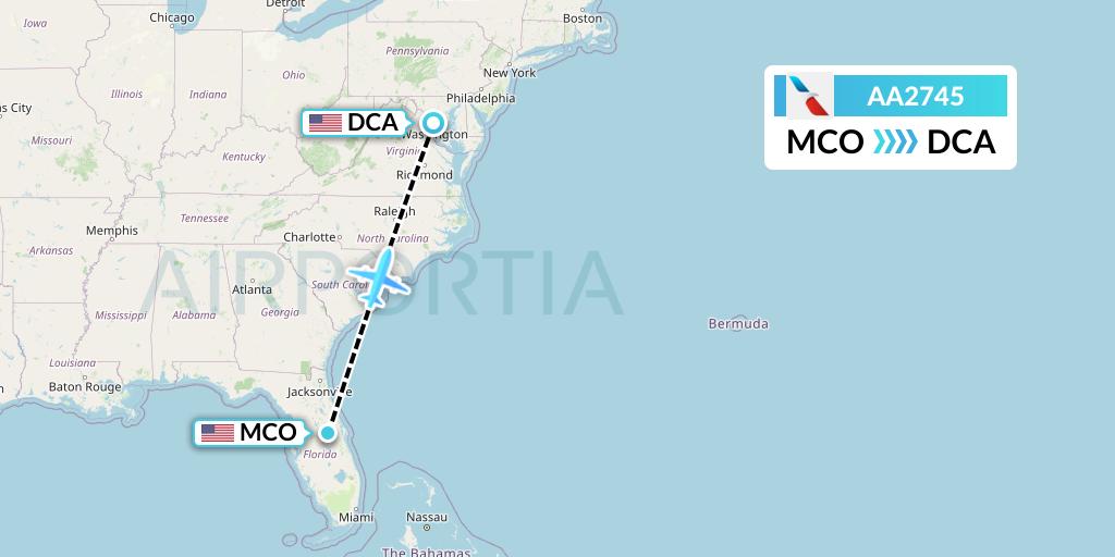 AA2745 American Airlines Flight Map: Orlando to Washington