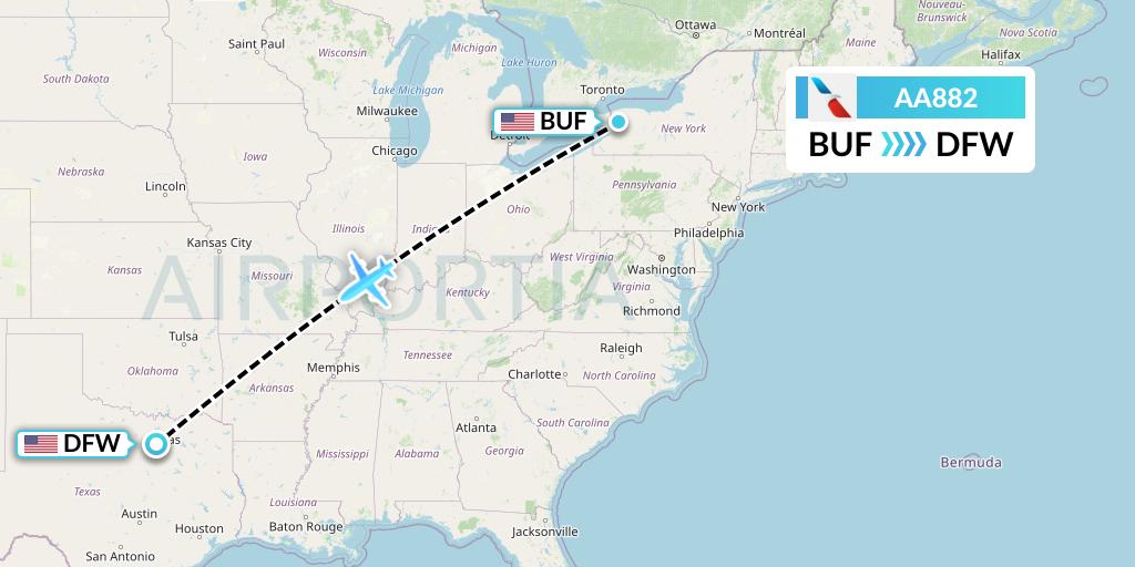 AA882 American Airlines Flight Map: Buffalo to Dallas