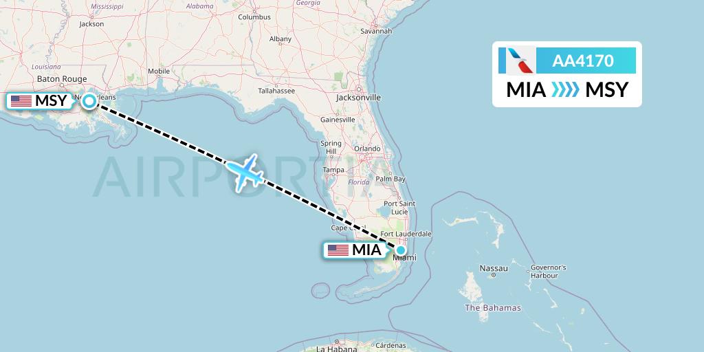 AA4170 American Airlines Flight Map: Miami to New Orleans
