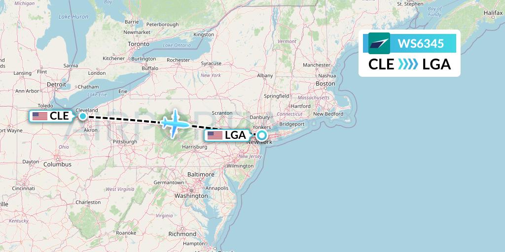WS6345 WestJet Flight Map: Cleveland to New York