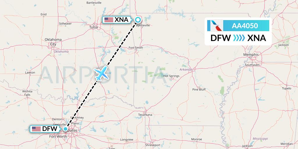 AA4050 American Airlines Flight Map: Dallas to Bentonville