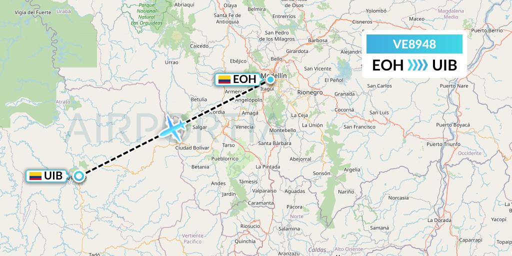 VE8948 Easyfly Flight Map: Medellin to Quibdo