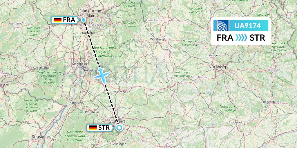 UA9174 United Airlines Flight Map: Frankfurt to Stuttgart