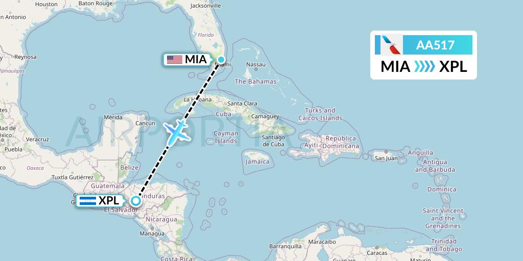 AA517 American Airlines Flight Map: Miami to Comayagua