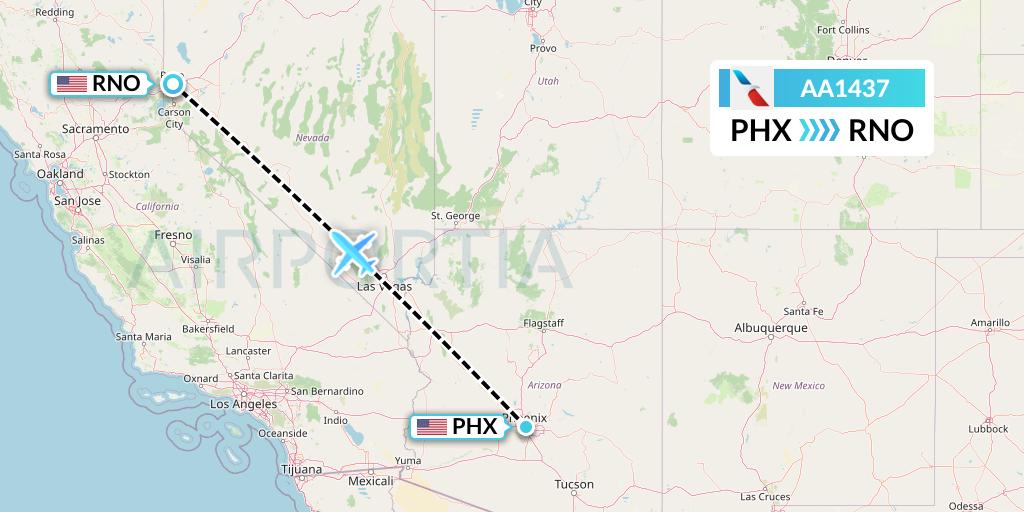 AA1437 American Airlines Flight Map: Phoenix to Reno