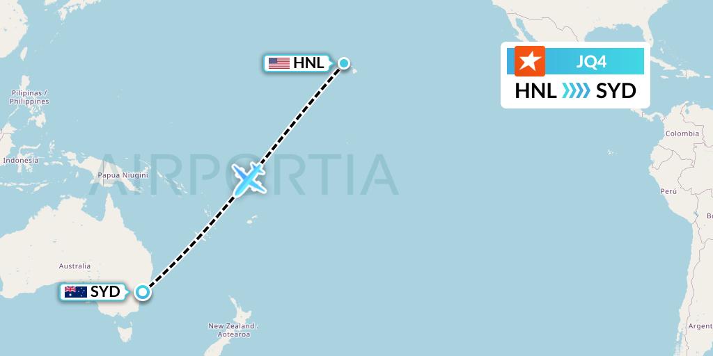 JQ4 Jetstar Airways Flight Map: Honolulu to Sydney