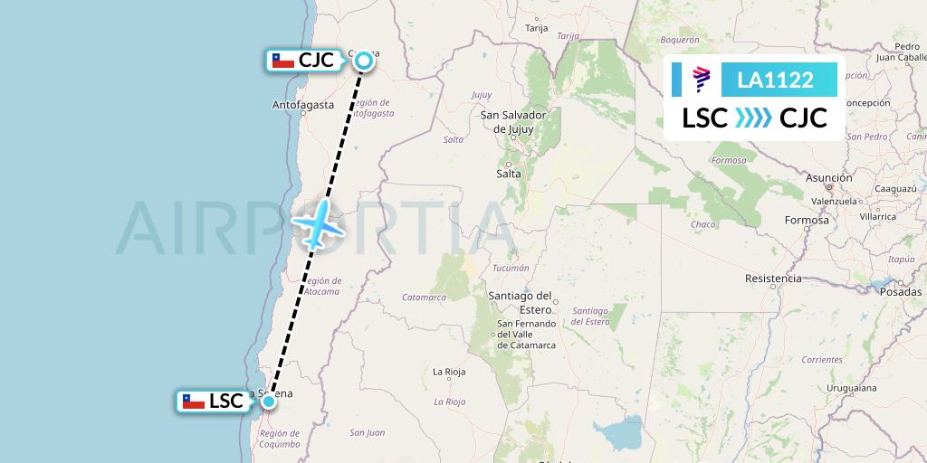 LA1122 LAN Airlines Flight Map: La Serena to Calama