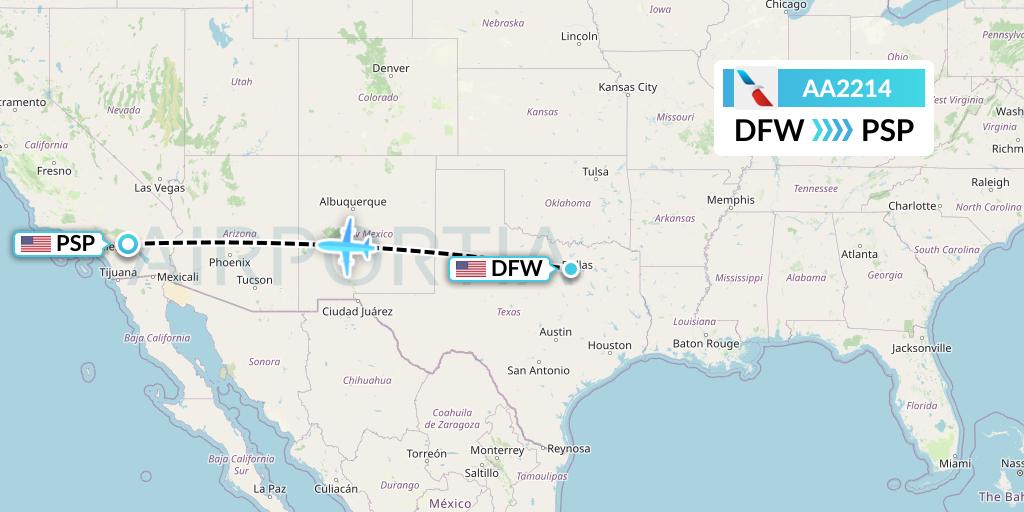 AA2214 American Airlines Flight Map: Dallas to Palm Springs