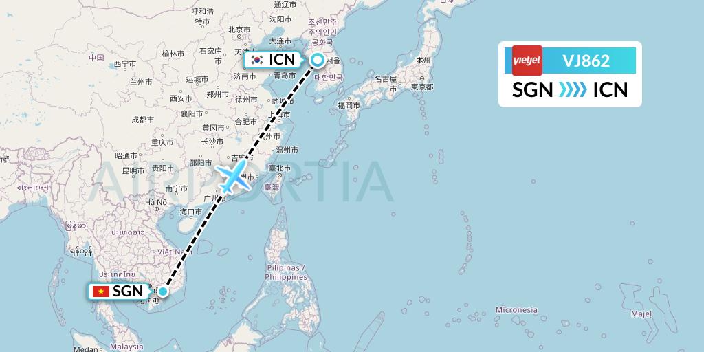 VJ862 VietJet Air Flight Map: Ho Chi Minh City to Seoul