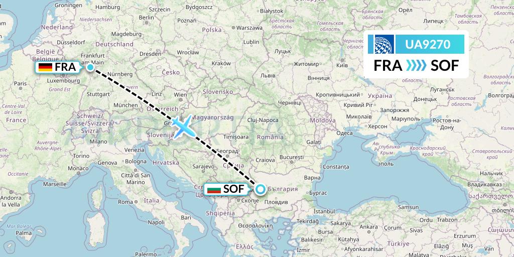 UA9270 United Airlines Flight Map: Frankfurt to Sofia