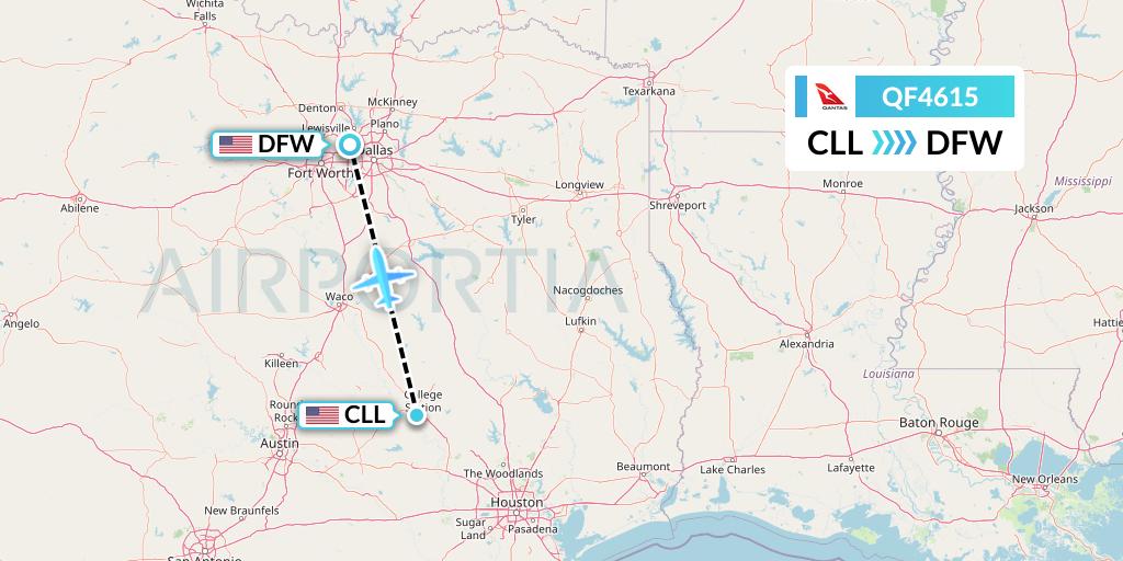 QF4615 Qantas Flight Map: College Station to Dallas