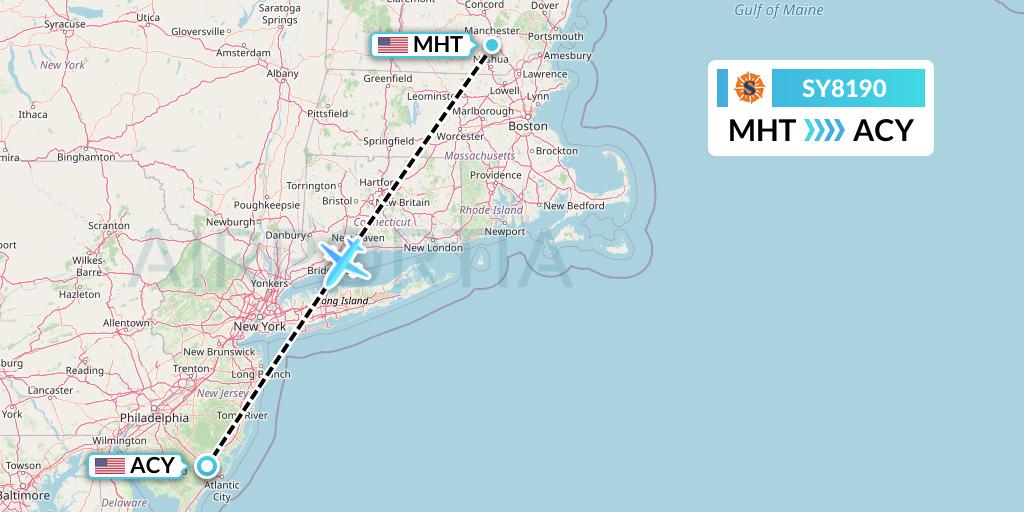 SY8190 Sun Country Airlines Flight Map: Manchester to Atlantic City