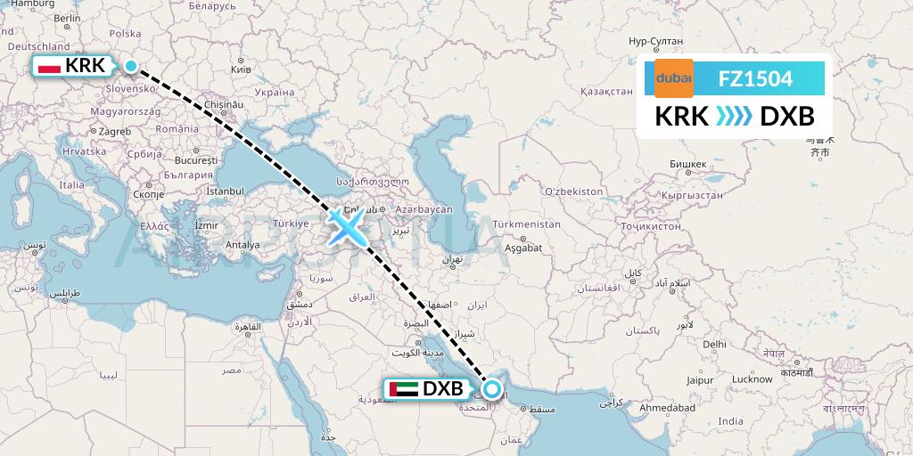 FZ1504 FlyDubai Flight Map: Krakow to Dubai