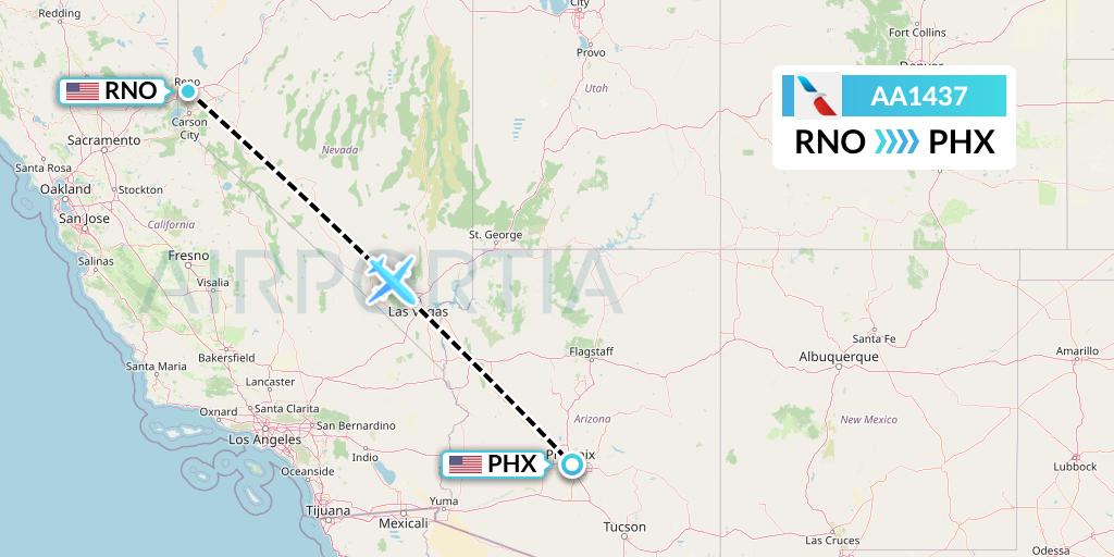 AA1437 American Airlines Flight Map: Reno to Phoenix