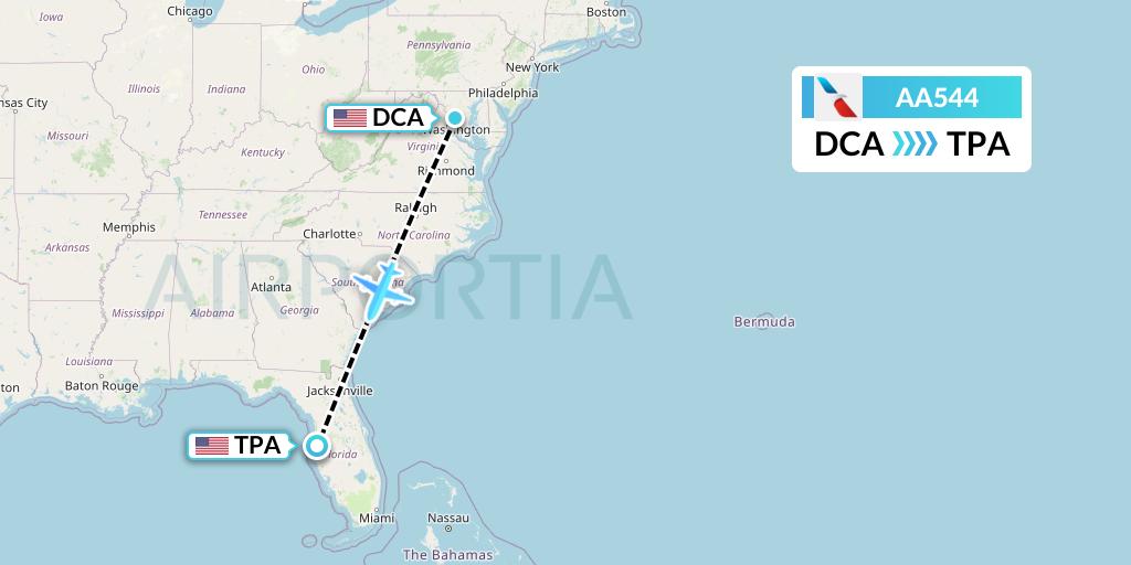 AA544 American Airlines Flight Map: Washington to Tampa